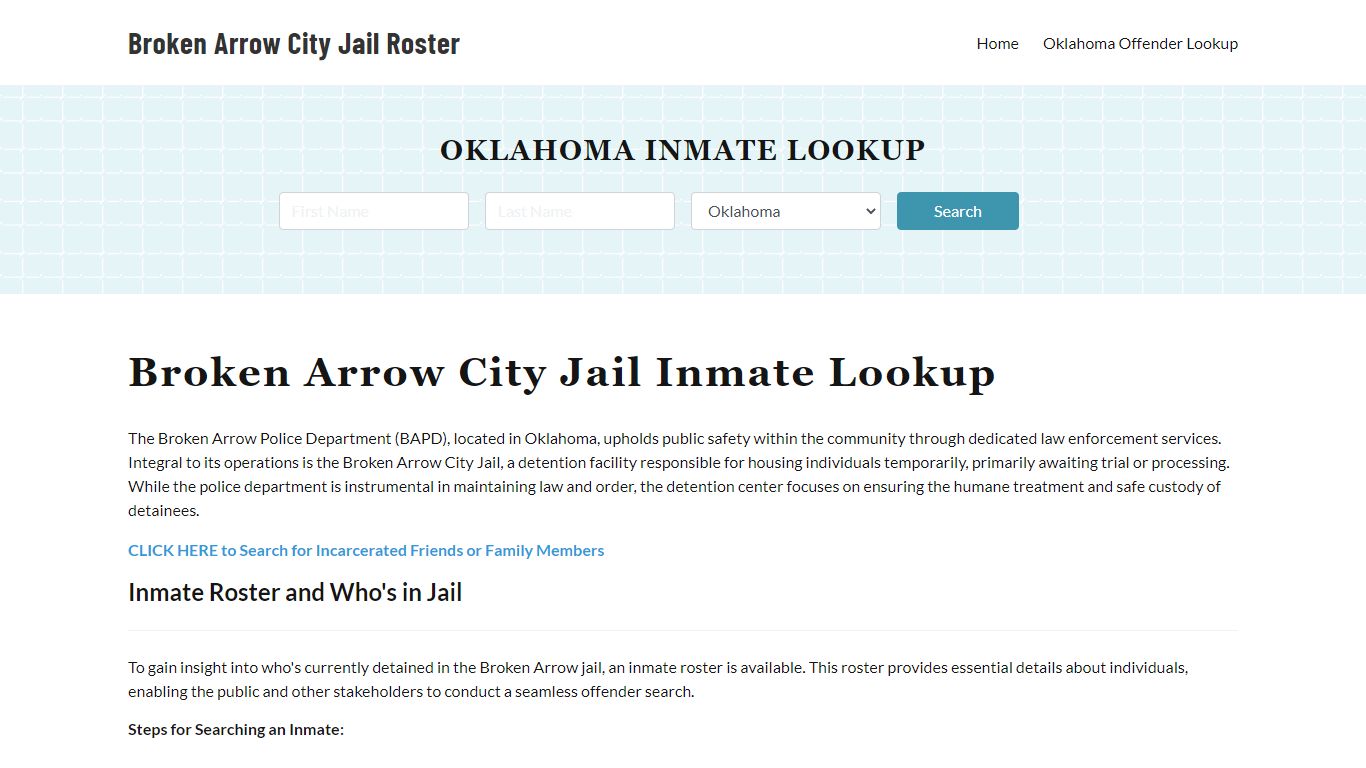 Broken Arrow Police Department Jail Inmate Lookup