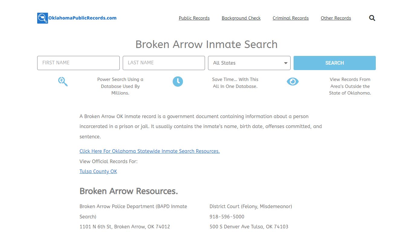 Broken Arrow Inmate Search - BAPD Current & Past Jail Records