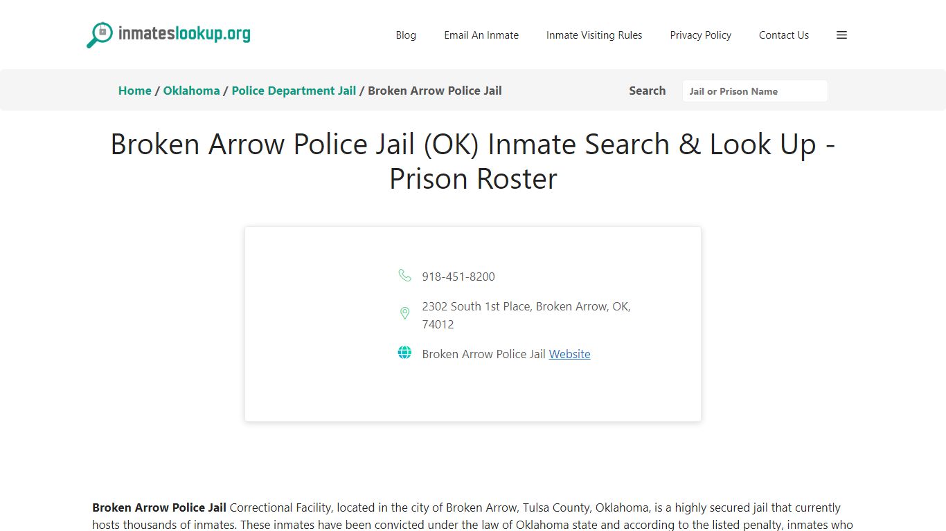 Broken Arrow Police Jail (OK) Inmate Search & Look Up - Prison Roster